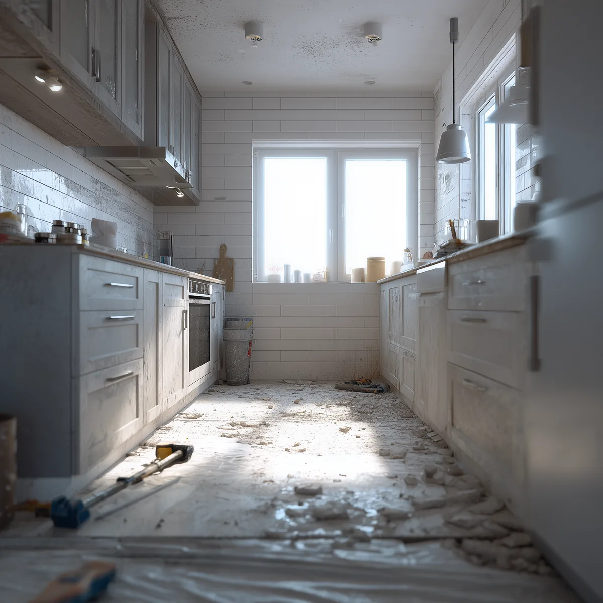 Detalje af køkkenrenovering med nye fliser og bordplade i Viborg